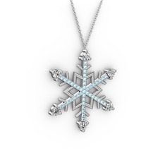 Beyaz zirkon ve akuamarin 14 ayar beyaz altın kolye (40 cm beyaz altın rolo zincir)