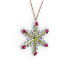 Aloin Kar Tanesi Kolye - Rodolit garnet ve peridot 8 ayar beyaz altın kolye (40 cm rose altın rolo zincir) #1riobnl