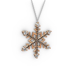 Aloin Kar Tanesi Kolye - Swarovski ve siyah zirkon 8 ayar rose altın kolye (40 cm gümüş rolo zincir) #1rrrbkx