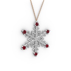 Garnet ve swarovski 8 ayar beyaz altın kolye (40 cm rose altın rolo zincir)