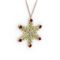Garnet ve dumanlı kuvars 8 ayar altın kolye (40 cm rose altın rolo zincir)