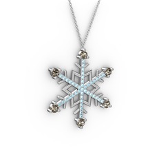 Aloin Kar Tanesi Kolye - Dumanlı kuvars ve akuamarin 8 ayar beyaz altın kolye (40 cm beyaz altın rolo zincir) #1sy1lak