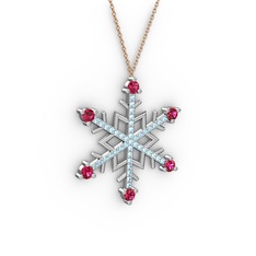 Aloin Kar Tanesi Kolye - Rodolit garnet ve akuamarin 8 ayar beyaz altın kolye (40 cm rose altın rolo zincir) #1syyh8z