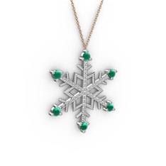 Kök zümrüt ve beyaz zirkon 8 ayar beyaz altın kolye (40 cm rose altın rolo zincir)