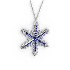 Aloin Kar Tanesi Kolye - Swarovski ve lab safir 14 ayar beyaz altın kolye (40 cm beyaz altın rolo zincir) #1t4t5k8