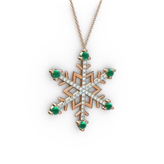 Aloin Kar Tanesi Kolye - Kök zümrüt ve akuamarin 925 ayar rose altın kaplama gümüş kolye (40 cm gümüş rolo zincir) #1tak34q