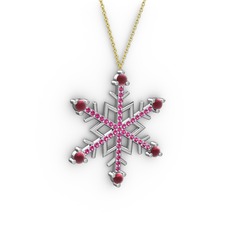 Kök yakut ve rodolit garnet 8 ayar beyaz altın kolye (40 cm altın rolo zincir)