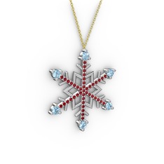 Aloin Kar Tanesi Kolye - Akuamarin ve garnet 14 ayar beyaz altın kolye (40 cm altın rolo zincir) #1tj9508