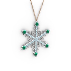 Aloin Kar Tanesi Kolye - Kök zümrüt ve akuamarin 8 ayar beyaz altın kolye (40 cm rose altın rolo zincir) #1tnti91