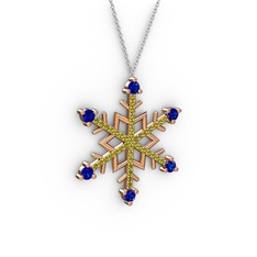 Lab safir ve peridot 14 ayar rose altın kolye (40 cm beyaz altın rolo zincir)