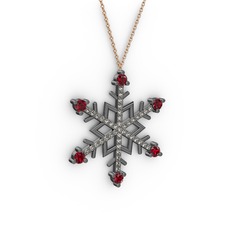Aloin Kar Tanesi Kolye - Garnet ve dumanlı kuvars 925 ayar siyah rodyum kaplama gümüş kolye (40 cm rose altın rolo zincir) #1tx2hxn