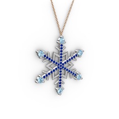 Aloin Kar Tanesi Kolye - Akuamarin ve lab safir 18 ayar beyaz altın kolye (40 cm rose altın rolo zincir) #1ufakvd