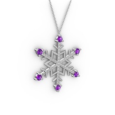 Aloin Kar Tanesi Kolye - Ametist ve swarovski 14 ayar beyaz altın kolye (40 cm gümüş rolo zincir) #1uiarp4