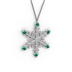 Aloin Kar Tanesi Kolye - Kök zümrüt ve swarovski 18 ayar beyaz altın kolye (40 cm gümüş rolo zincir) #1uk6ufh