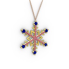 Aloin Kar Tanesi Kolye - Lab safir ve rodolit garnet 18 ayar altın kolye (40 cm gümüş rolo zincir) #1um4hsn