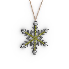 Aloin Kar Tanesi Kolye - Swarovski ve peridot 925 ayar siyah rodyum kaplama gümüş kolye (40 cm rose altın rolo zincir) #1upyrrc