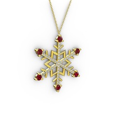 Garnet ve swarovski 18 ayar altın kolye (40 cm gümüş rolo zincir)