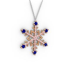 Aloin Kar Tanesi Kolye - Lab safir ve pembe kuvars 925 ayar rose altın kaplama gümüş kolye (40 cm gümüş rolo zincir) #1uyfcsq