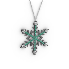Swarovski ve yeşil kuvars 925 ayar siyah rodyum kaplama gümüş kolye (40 cm beyaz altın rolo zincir)