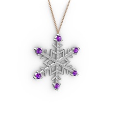 Ametist ve beyaz zirkon 925 ayar gümüş kolye (40 cm rose altın rolo zincir)