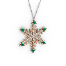 Aloin Kar Tanesi Kolye - Kök zümrüt ve pırlanta 8 ayar rose altın kolye (0.473 karat, 40 cm beyaz altın rolo zincir) #1ve2vh6