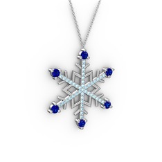 Aloin Kar Tanesi Kolye - Lab safir ve akuamarin 8 ayar beyaz altın kolye (40 cm beyaz altın rolo zincir) #1vih218