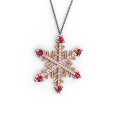 Rodolit garnet ve pembe kuvars 14 ayar rose altın kolye (40 cm gümüş rolo zincir)
