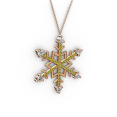 Aloin Kar Tanesi Kolye - Beyaz zirkon ve peridot 18 ayar rose altın kolye (40 cm rose altın rolo zincir) #1wrcimh