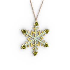 Peridot ve akuamarin 14 ayar altın kolye (40 cm rose altın rolo zincir)