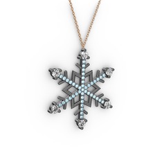 Aloin Kar Tanesi Kolye - Beyaz zirkon ve akuamarin 925 ayar siyah rodyum kaplama gümüş kolye (40 cm rose altın rolo zincir) #1wymyxr