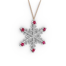 Aloin Kar Tanesi Kolye - Rodolit garnet ve swarovski 18 ayar beyaz altın kolye (40 cm rose altın rolo zincir) #1x19vvv