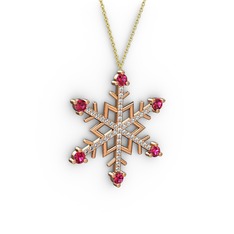Aloin Kar Tanesi Kolye - Rodolit garnet ve pırlanta 8 ayar rose altın kolye (0.473 karat, 40 cm altın rolo zincir) #1xw0kve