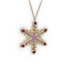 Aloin Kar Tanesi Kolye - Kök yakut ve ametist 8 ayar altın kolye (40 cm rose altın rolo zincir) #1ycfo70