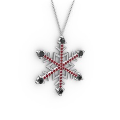 Aloin Kar Tanesi Kolye - Siyah zirkon ve garnet 14 ayar beyaz altın kolye (40 cm beyaz altın rolo zincir) #1ycthik