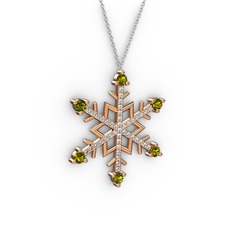 Peridot ve pırlanta 14 ayar rose altın kolye (0.473 karat, 40 cm beyaz altın rolo zincir)