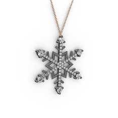 Pırlanta ve swarovski 925 ayar siyah rodyum kaplama gümüş kolye (0.66 karat, 40 cm rose altın rolo zincir)