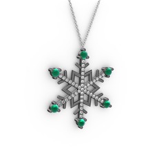 Aloin Kar Tanesi Kolye - Kök zümrüt ve swarovski 925 ayar siyah rodyum kaplama gümüş kolye (40 cm gümüş rolo zincir) #1yizitc