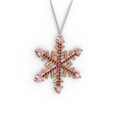 Aloin Kar Tanesi Kolye - Pembe kuvars ve garnet 8 ayar rose altın kolye (40 cm beyaz altın rolo zincir) #1yy87oj