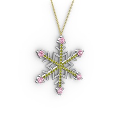 Aloin Kar Tanesi Kolye - Pembe kuvars ve peridot 8 ayar beyaz altın kolye (40 cm altın rolo zincir) #28c551