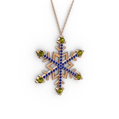 Aloin Kar Tanesi Kolye - Peridot ve lab safir 8 ayar rose altın kolye (40 cm rose altın rolo zincir) #2azvag