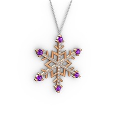 Aloin Kar Tanesi Kolye - Ametist ve beyaz zirkon 18 ayar rose altın kolye (40 cm beyaz altın rolo zincir) #2c532g