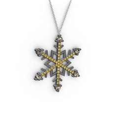 Aloin Kar Tanesi Kolye - Dumanlı kuvars ve sitrin 925 ayar siyah rodyum kaplama gümüş kolye (40 cm beyaz altın rolo zincir) #2cmw2g