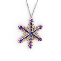 Aloin Kar Tanesi Kolye - Ametist ve lab safir 8 ayar rose altın kolye (40 cm beyaz altın rolo zincir) #2dklhc