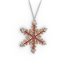 Aloin Kar Tanesi Kolye - Beyaz zirkon ve garnet 8 ayar rose altın kolye (40 cm beyaz altın rolo zincir) #2i0caq