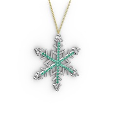 Aloin Kar Tanesi Kolye - Swarovski ve yeşil kuvars 14 ayar beyaz altın kolye (40 cm altın rolo zincir) #2s904j