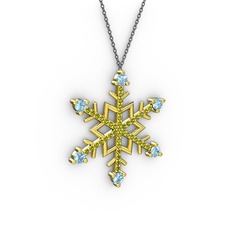 Akuamarin ve peridot 14 ayar altın kolye (40 cm gümüş rolo zincir)