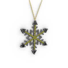 Aloin Kar Tanesi Kolye - Siyah zirkon ve peridot 925 ayar siyah rodyum kaplama gümüş kolye (40 cm altın rolo zincir) #2tnvuy