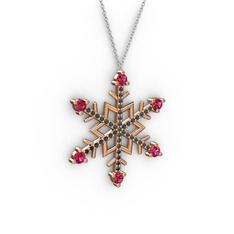 Rodolit garnet ve siyah zirkon 14 ayar rose altın kolye (40 cm beyaz altın rolo zincir)