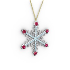 Rodolit garnet ve akuamarin 8 ayar beyaz altın kolye (40 cm altın rolo zincir)