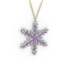 Aloin Kar Tanesi Kolye - Swarovski ve ametist 8 ayar beyaz altın kolye (40 cm altın rolo zincir) #35hu6t